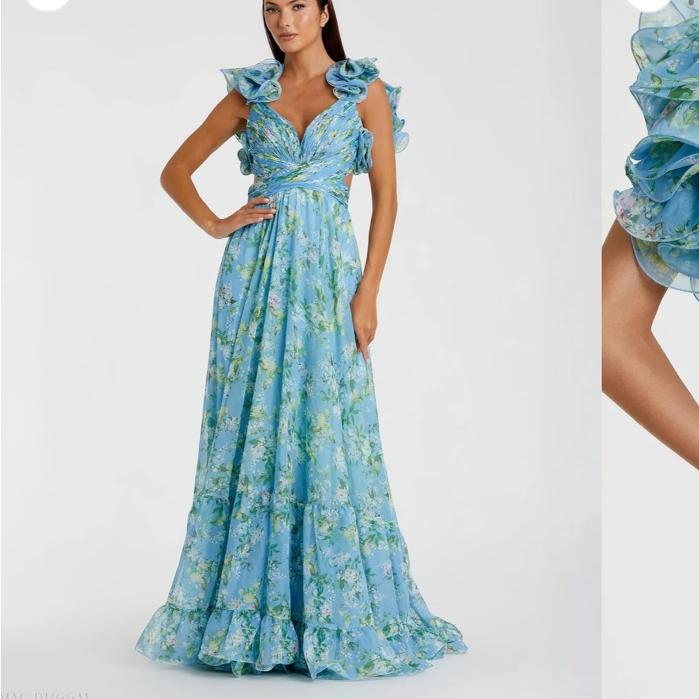 Mac Duggal Light Blue Floral Dress